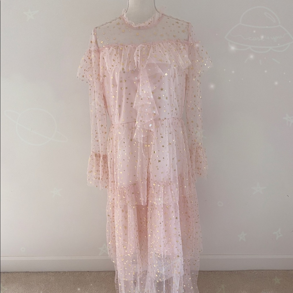 SHEIN Glitter Star Mesh Tiered Layer Dress🎀